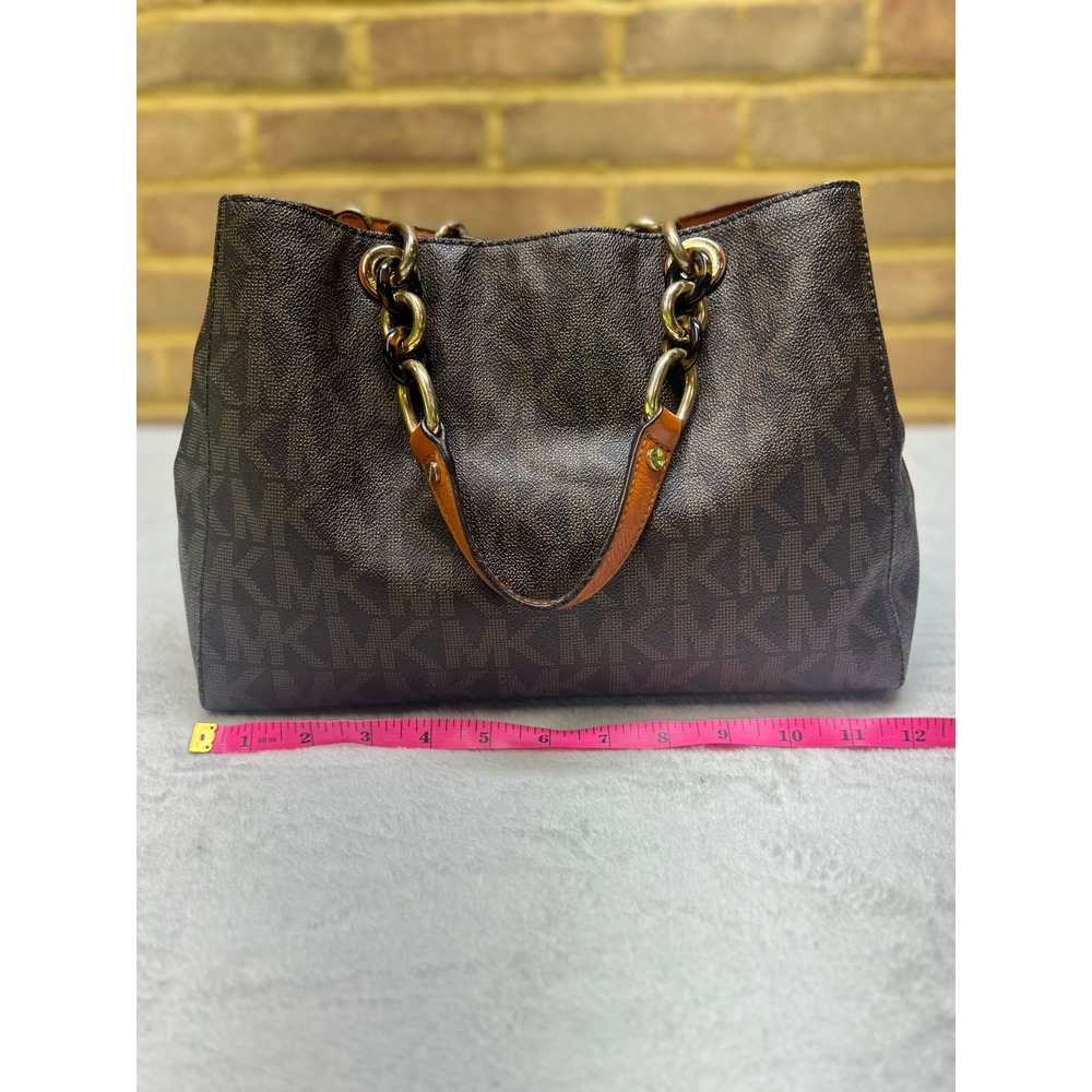 Michael Kors Cynthia Medium Satchel Brown MK Logo Tote Bag purse 30S3TCYS2B - Picture 2 of 9